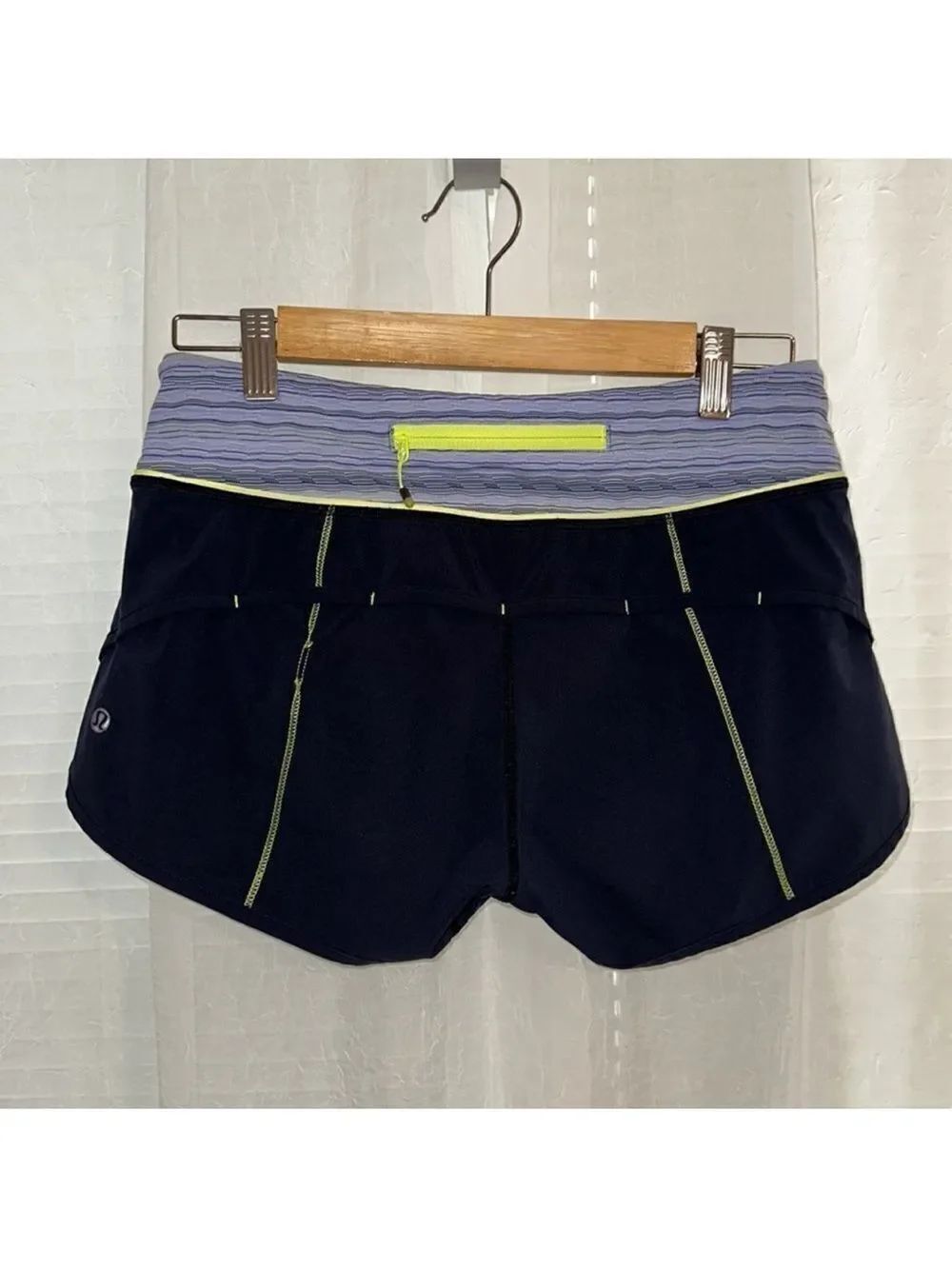 lululemon 4 Navy Neon Yellow Blue Athletic 3” Shorts
